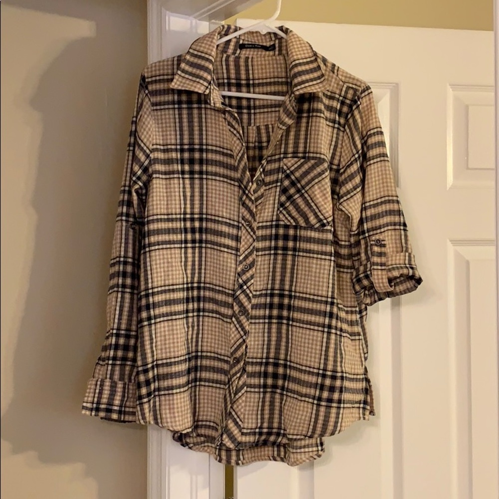 Long sleeve or 3/4 roll sleeve plaid button up